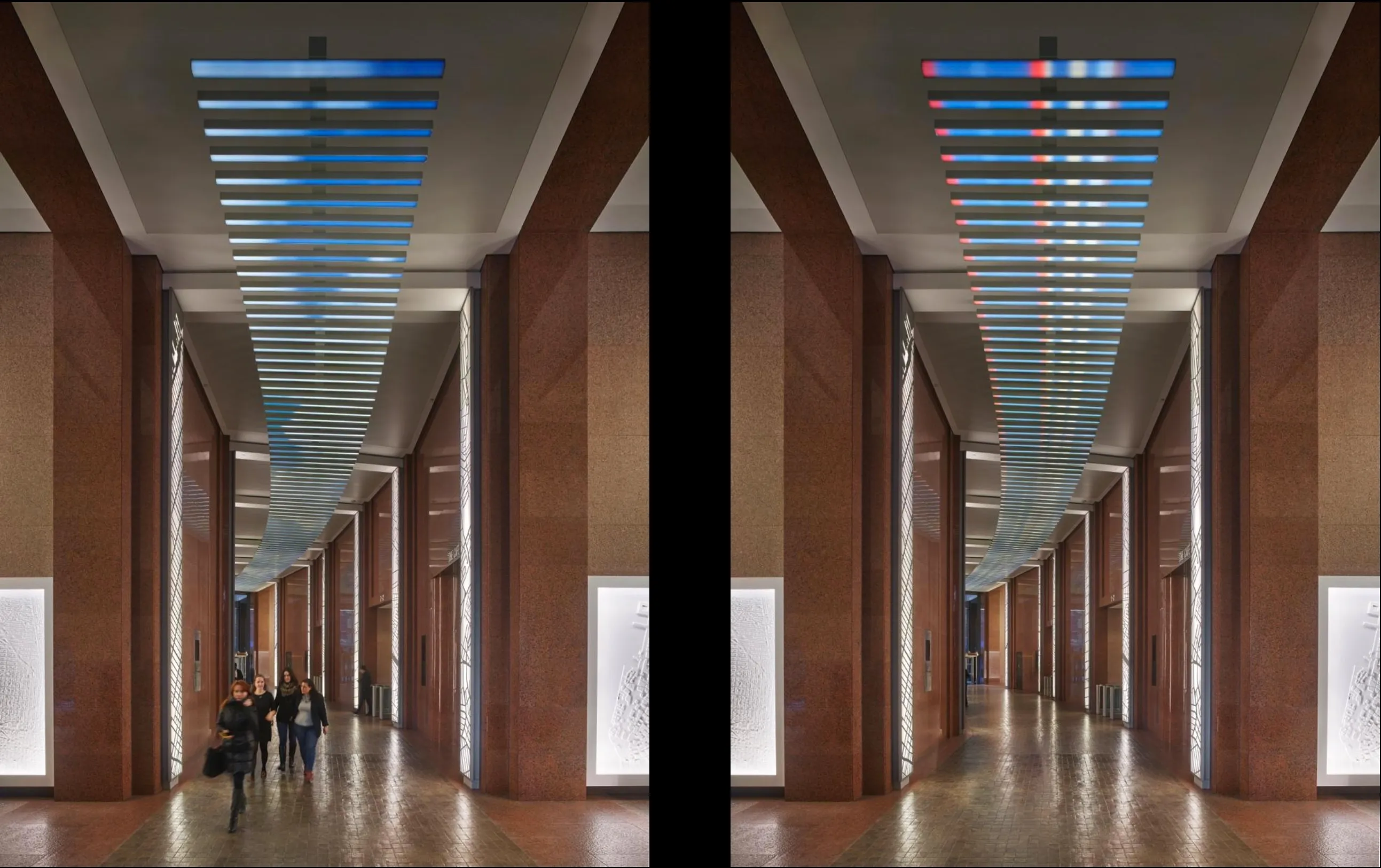 The ceiling sculpture in blue, tracing the path of Stone Street overhead